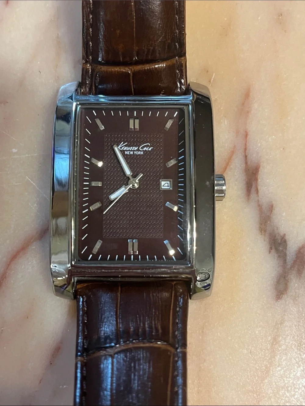 Kenneth Cole New York Brown Leather Strap Men’s Watch with Silver Case